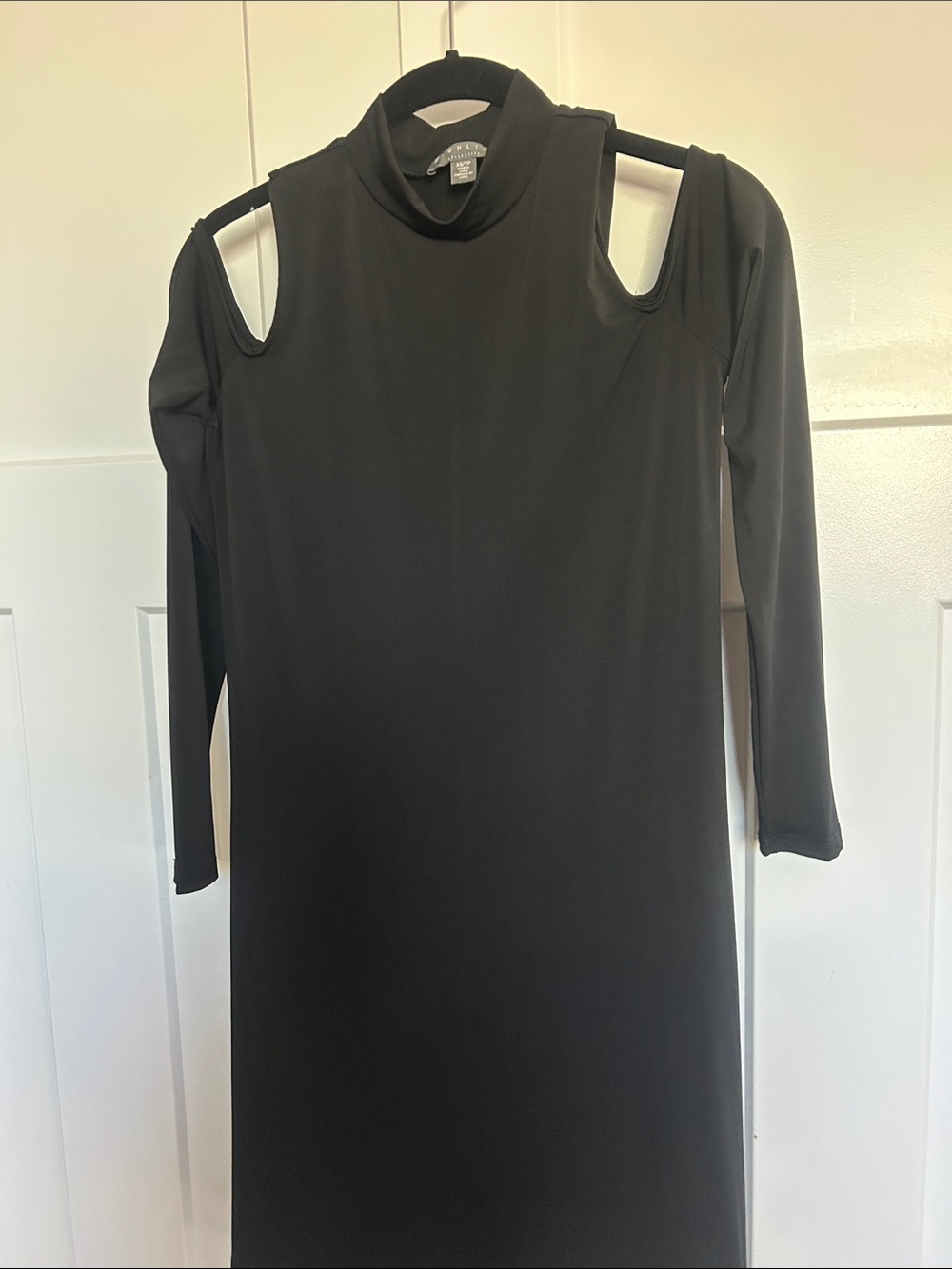 Cold-Shoulder Black Long Sleeve Dress with Mock Neck